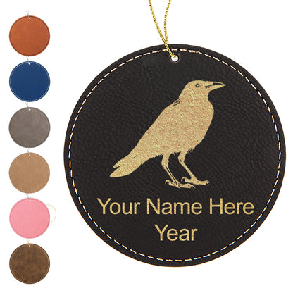 LaserGram Christmas Ornament, Crow, Personalized Engraving Included (Faux Leather, Round Shape)