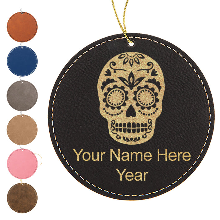 LaserGram Christmas Ornament, Day of the Dead, Personalized Engraving Included (Faux Leather, Round Shape)