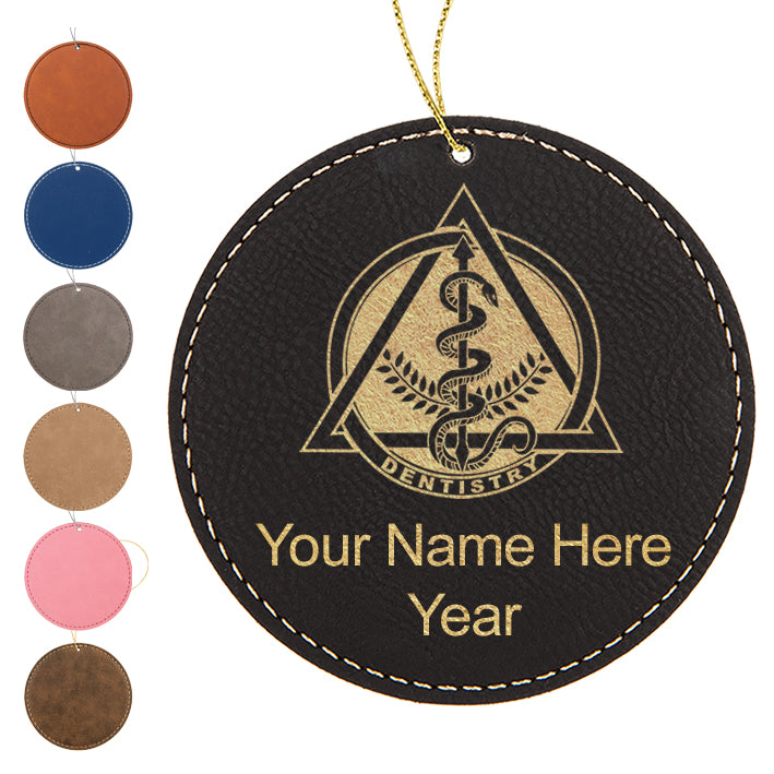 LaserGram Christmas Ornament, Dentist Symbol, Personalized Engraving Included (Faux Leather, Round Shape)