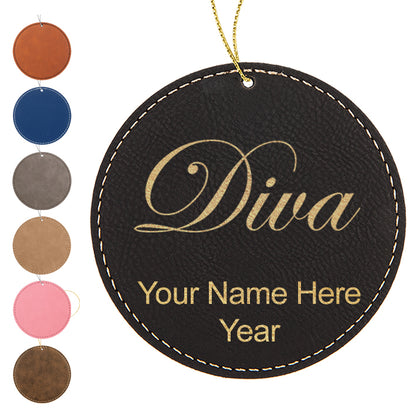 LaserGram Christmas Ornament, Diva, Personalized Engraving Included (Faux Leather, Round Shape)