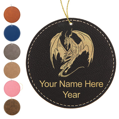 LaserGram Christmas Ornament, Dragon, Personalized Engraving Included (Faux Leather, Round Shape)