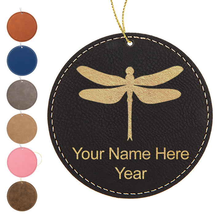 LaserGram Christmas Ornament, Dragonfly, Personalized Engraving Included (Faux Leather, Round Shape)