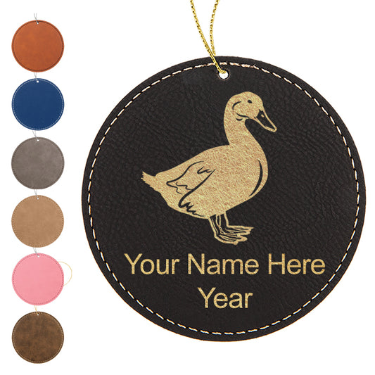 LaserGram Christmas Ornament, Duck, Personalized Engraving Included (Faux Leather, Round Shape)