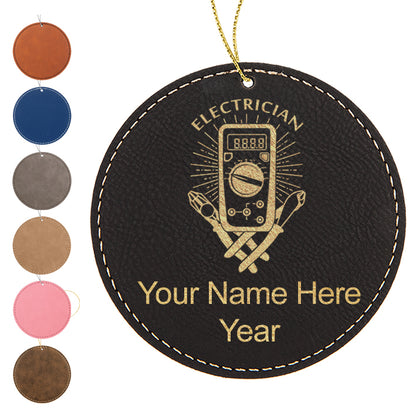 LaserGram Christmas Ornament, Electrician, Personalized Engraving Included (Faux Leather, Round Shape)