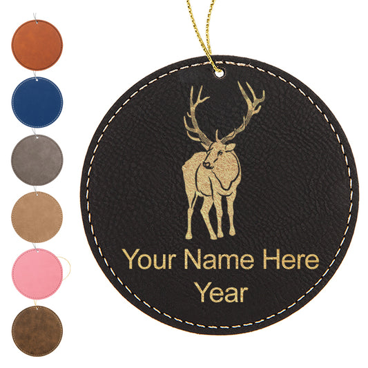 LaserGram Christmas Ornament, Elk, Personalized Engraving Included (Faux Leather, Round Shape)