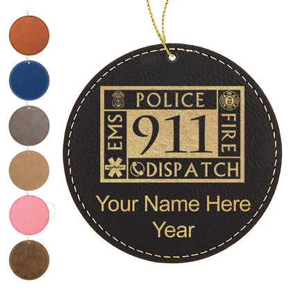 LaserGram Christmas Ornament, Emergency Dispatcher 911, Personalized Engraving Included (Faux Leather, Round Shape)