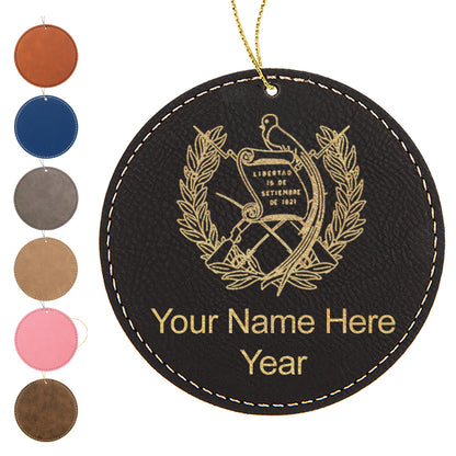 LaserGram Christmas Ornament, Flag of Guatemala, Personalized Engraving Included (Faux Leather, Round Shape)