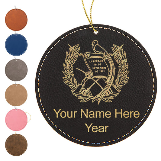 LaserGram Christmas Ornament, Flag of Guatemala, Personalized Engraving Included (Faux Leather, Round Shape)