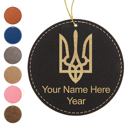LaserGram Christmas Ornament, Flag of Ukraine, Personalized Engraving Included (Faux Leather, Round Shape)