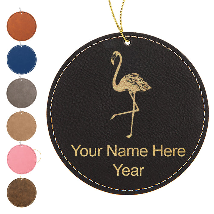 LaserGram Christmas Ornament, Flamingo, Personalized Engraving Included (Faux Leather, Round Shape)