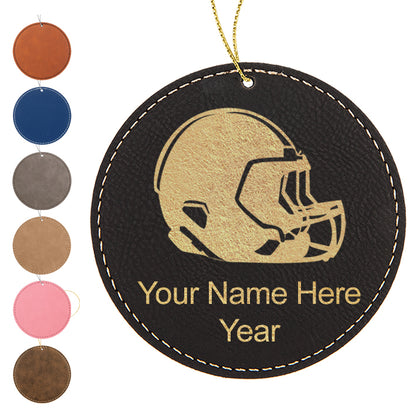 LaserGram Christmas Ornament, Football Helmet, Personalized Engraving Included (Faux Leather, Round Shape)