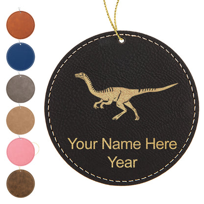 LaserGram Christmas Ornament, Gallimimus Dinosaur, Personalized Engraving Included (Faux Leather, Round Shape)