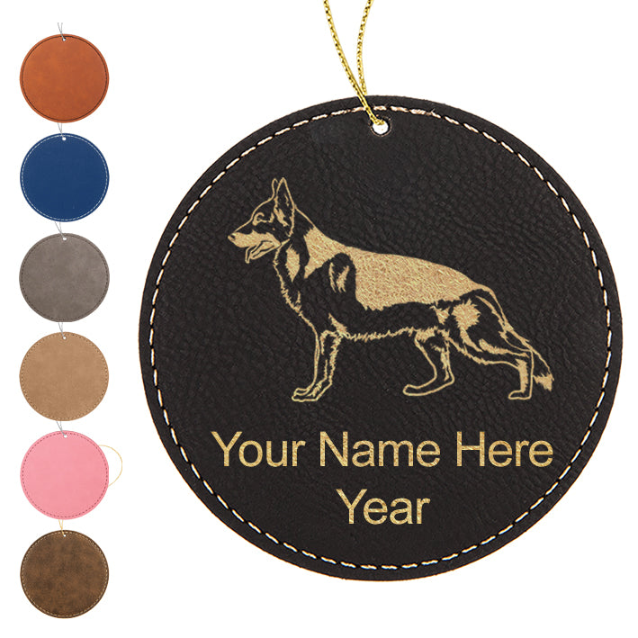 LaserGram Christmas Ornament, German Shepherd Dog, Personalized Engraving Included (Faux Leather, Round Shape)