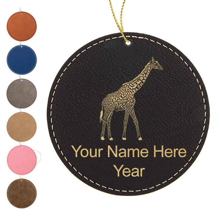LaserGram Christmas Ornament, Giraffe, Personalized Engraving Included (Faux Leather, Round Shape)