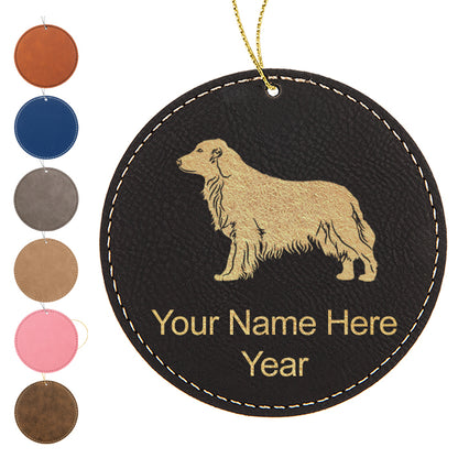 LaserGram Christmas Ornament, Golden Retriever Dog, Personalized Engraving Included (Faux Leather, Round Shape)