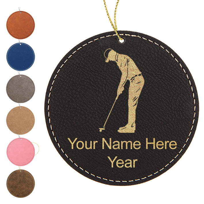 LaserGram Christmas Ornament, Golfer Putting, Personalized Engraving Included (Faux Leather, Round Shape)