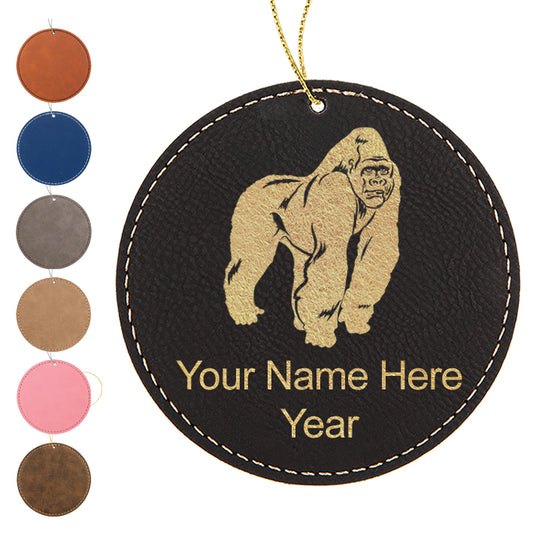 LaserGram Christmas Ornament, Gorilla, Personalized Engraving Included (Faux Leather, Round Shape)