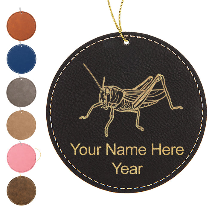 LaserGram Christmas Ornament, Grasshopper, Personalized Engraving Included (Faux Leather, Round Shape)