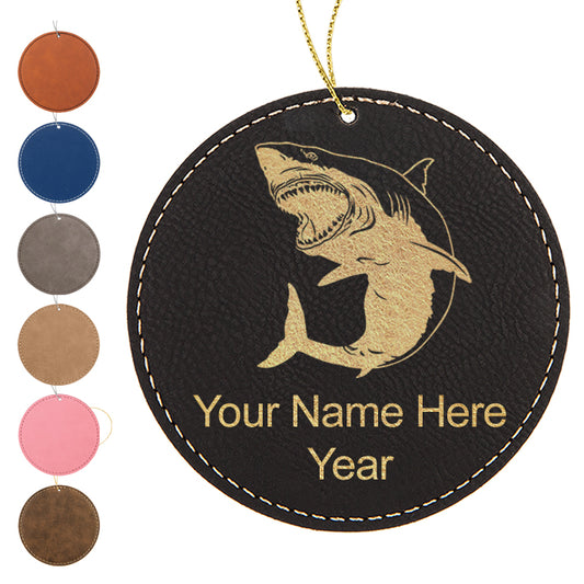 LaserGram Christmas Ornament, Great White Shark, Personalized Engraving Included (Faux Leather, Round Shape)