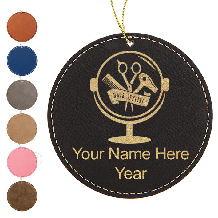 LaserGram Christmas Ornament, Hair Stylist, Personalized Engraving Included (Faux Leather, Round Shape)