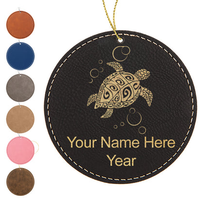 LaserGram Christmas Ornament, Hawaiian Sea Turtle, Personalized Engraving Included (Faux Leather, Round Shape)