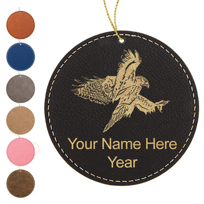 LaserGram Christmas Ornament, Hawk, Personalized Engraving Included (Faux Leather, Round Shape)