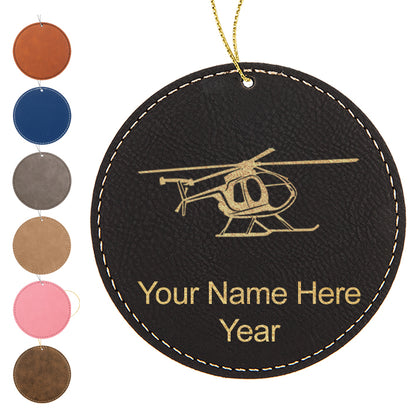 LaserGram Christmas Ornament, Helicopter 1, Personalized Engraving Included (Faux Leather, Round Shape)