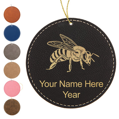 LaserGram Christmas Ornament, Honey Bee, Personalized Engraving Included (Faux Leather, Round Shape)