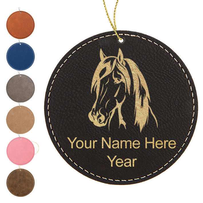 LaserGram Christmas Ornament, Horse Head 1, Personalized Engraving Included (Faux Leather, Round Shape)