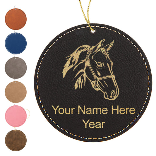 LaserGram Christmas Ornament, Horse Head 2, Personalized Engraving Included (Faux Leather, Round Shape)