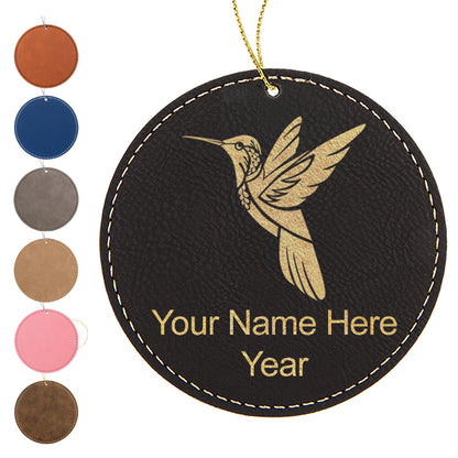 LaserGram Christmas Ornament, Hummingbird, Personalized Engraving Included (Faux Leather, Round Shape)