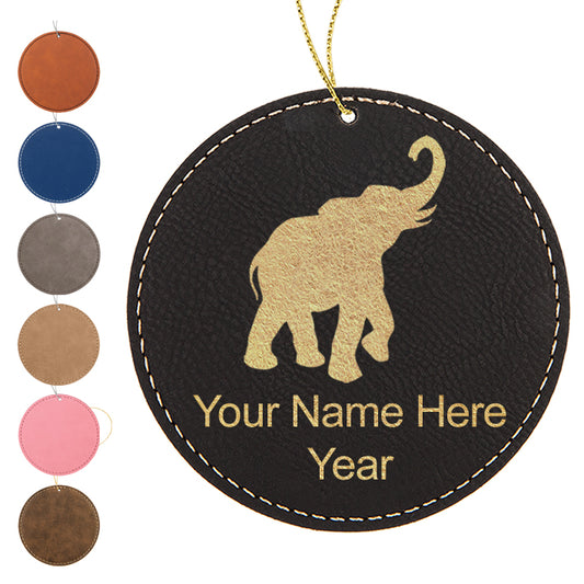 LaserGram Christmas Ornament, Indian Elephant, Personalized Engraving Included (Faux Leather, Round Shape)