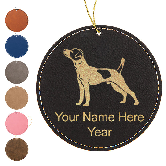 LaserGram Christmas Ornament, Jack Russell Terrier Dog, Personalized Engraving Included (Faux Leather, Round Shape)