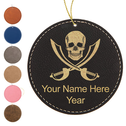 LaserGram Christmas Ornament, Jolly Roger, Personalized Engraving Included (Faux Leather, Round Shape)