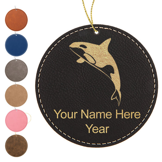 LaserGram Christmas Ornament, Killer Whale, Personalized Engraving Included (Faux Leather, Round Shape)