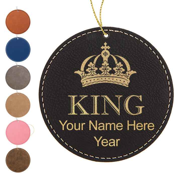 LaserGram Christmas Ornament, King Crown, Personalized Engraving Included (Faux Leather, Round Shape)