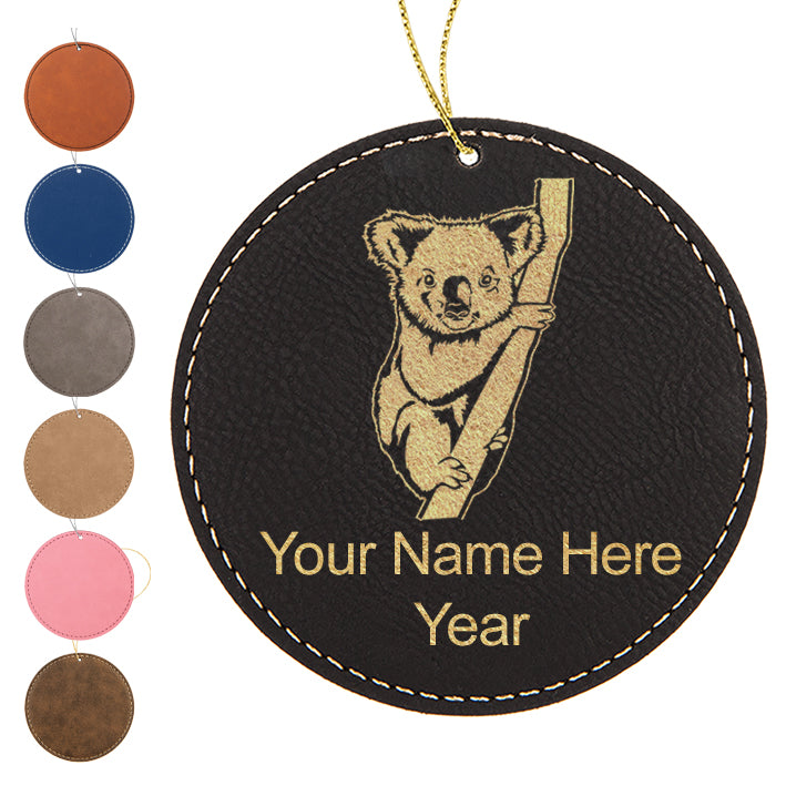 LaserGram Christmas Ornament, Koala Bear, Personalized Engraving Included (Faux Leather, Round Shape)