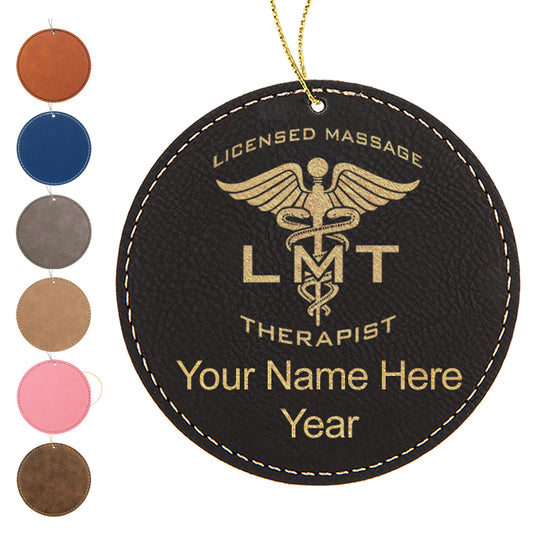 LaserGram Christmas Ornament, LMT Licensed Massage Therapist, Personalized Engraving Included (Faux Leather, Round Shape)