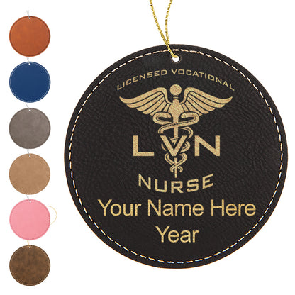 LaserGram Christmas Ornament, LVN Licensed Vocational Nurse, Personalized Engraving Included (Faux Leather, Round Shape)