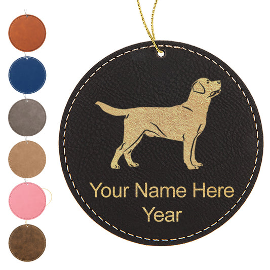 LaserGram Christmas Ornament, Labrador Retriever Dog, Personalized Engraving Included (Faux Leather, Round Shape)