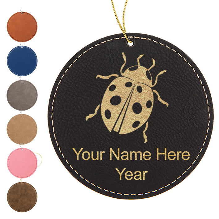 LaserGram Christmas Ornament, Ladybug, Personalized Engraving Included (Faux Leather, Round Shape)