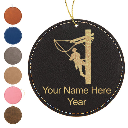 LaserGram Christmas Ornament, Lineman, Personalized Engraving Included (Faux Leather, Round Shape)