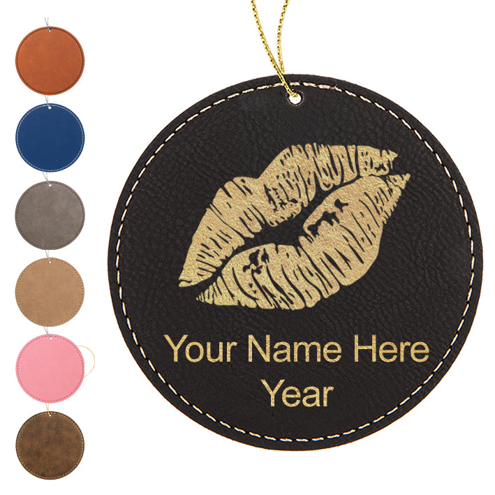 LaserGram Christmas Ornament, Lipstick Kiss, Personalized Engraving Included (Faux Leather, Round Shape)