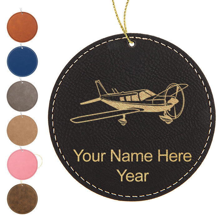 LaserGram Christmas Ornament, Low Wing Airplane, Personalized Engraving Included (Faux Leather, Round Shape)