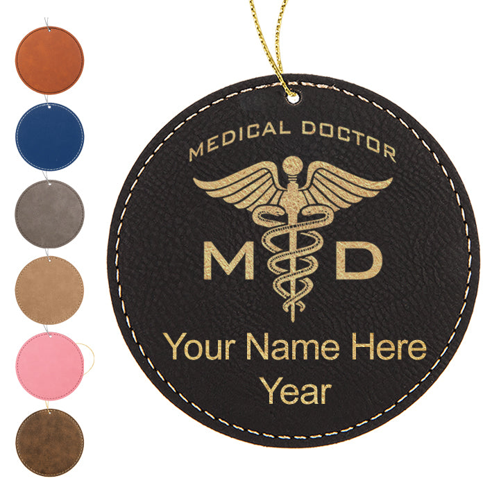 LaserGram Christmas Ornament, MD Medical Doctor, Personalized Engraving Included (Faux Leather, Round Shape)