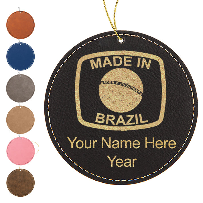 LaserGram Christmas Ornament, Made in Brazil, Personalized Engraving Included (Faux Leather, Round Shape)