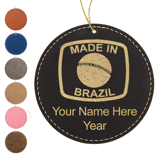 LaserGram Christmas Ornament, Made in Brazil, Personalized Engraving Included (Faux Leather, Round Shape)