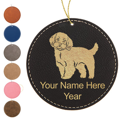 LaserGram Christmas Ornament, Maltese Dog, Personalized Engraving Included (Faux Leather, Round Shape)