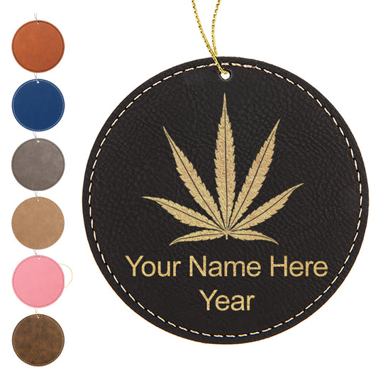 LaserGram Christmas Ornament, Marijuana leaf, Personalized Engraving Included (Faux Leather, Round Shape)