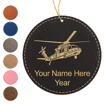 LaserGram Christmas Ornament, Military Helicopter 1, Personalized Engraving Included (Faux Leather, Round Shape)